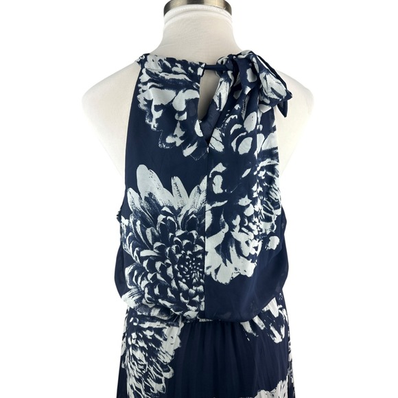 Lane Bryant Chiffon Overlay Pleated Maxi Halter Dress Navy Floral Plus Size 18 - Picture 11 of 15